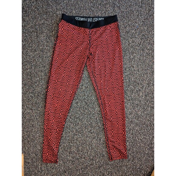Nike Women's Large Red & Black Dri Fit Workout Leggings Active Pants - Picture 1 of 4